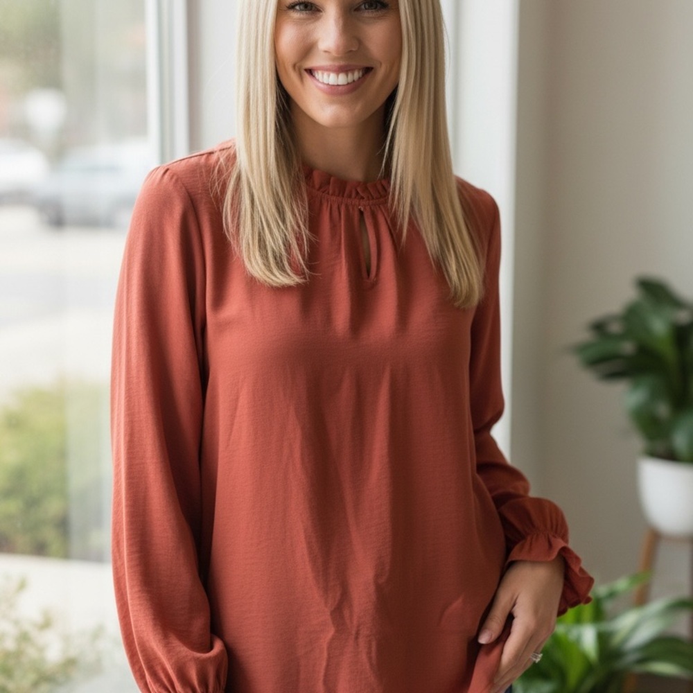 💋NWT💋Chic‎ Ruffle Neck Blouse 189